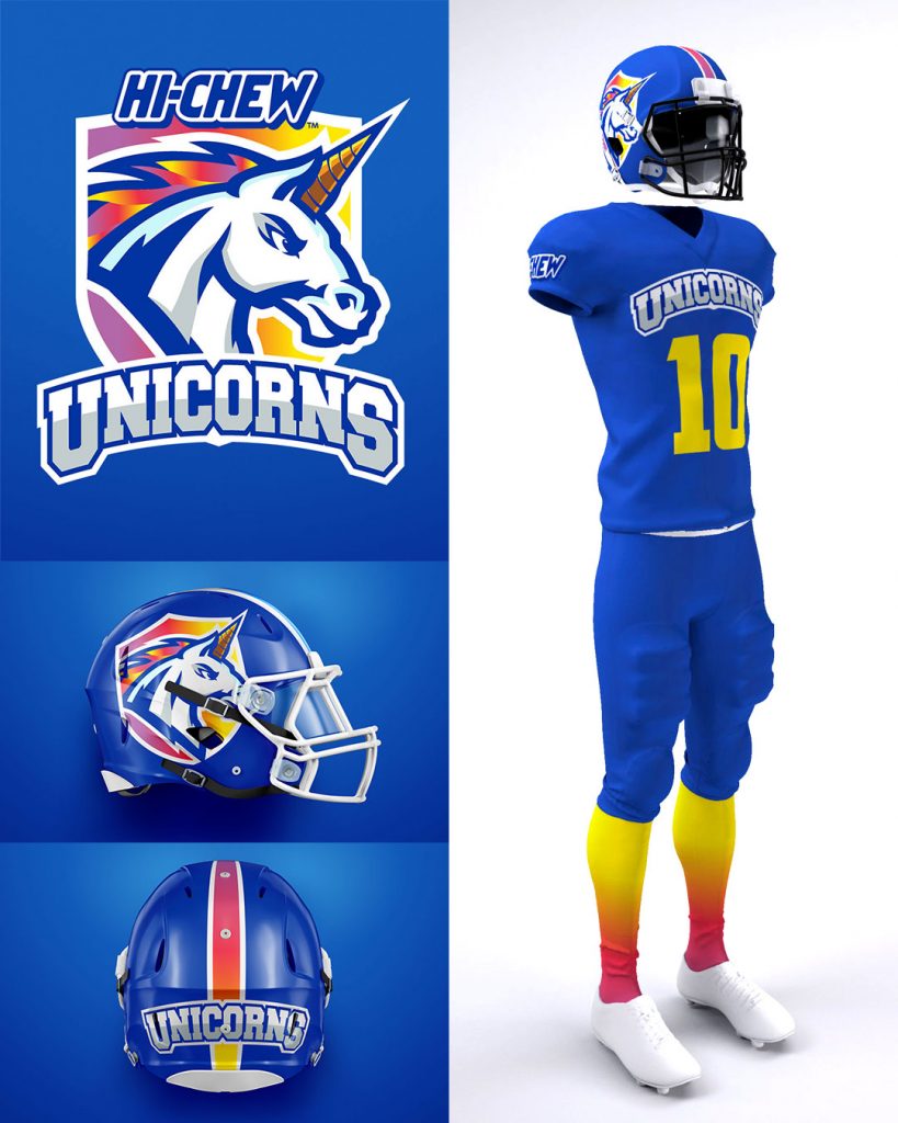 hi-chew unicorns football uniform design tyler oslie